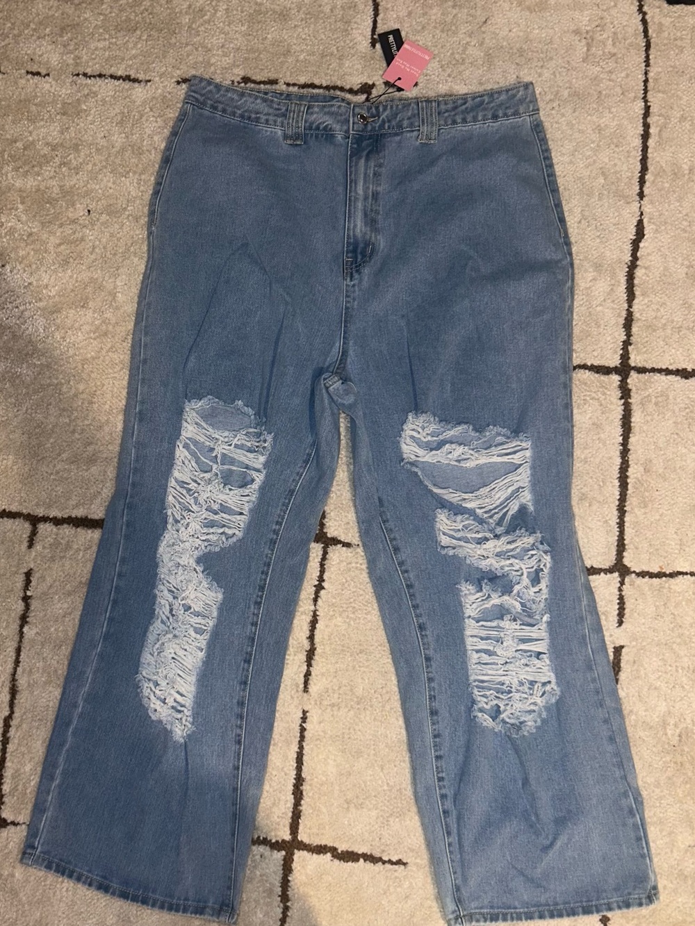 PrettyLittleThing Light Blue Distressed Wide-Leg Jeans